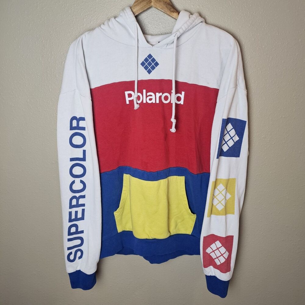 Polaroid Multicolor Colorblock Fleece Pullover Hoodie w/ Pocket Size L